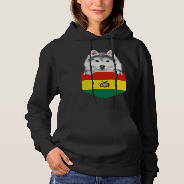 Bolivia Flag Siberian Husky Dog In Pocket Hoodie (Front)
