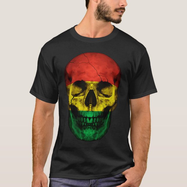 Bolivia Flag Skull Bolivian Roots Proud Patriotic T-Shirt (Front)