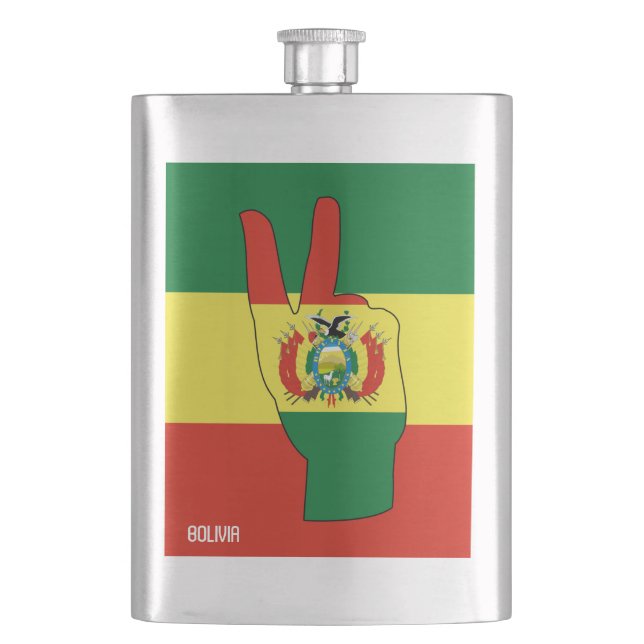Bolivia Flag Victory Sign Patriotic Hip Flask (Front)