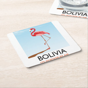 Bolivia Flamingo travel poster Square Paper Coaster