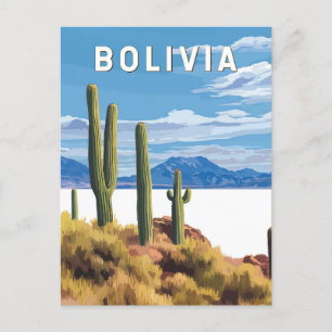Bolivia Illustration Travel Art Vintage Postcard