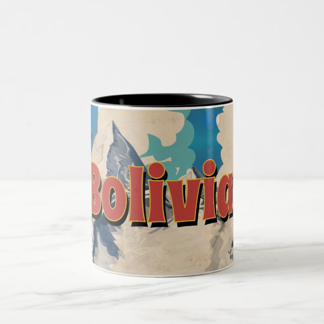 Bolivia Vintage Travel Poster Two-Tone Coffee Mug (Center)