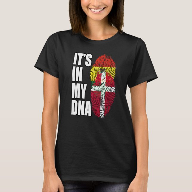 Bolivian And Danish DNA Flag Heritage T-Shirt (Front)