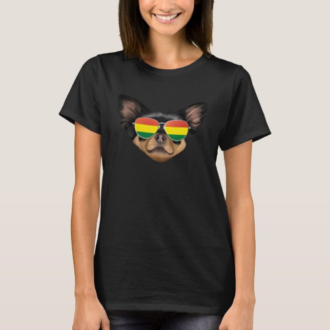 Bolivian Flag Black Chihuahua Dog Bolivia Pocket T-Shirt (Front)