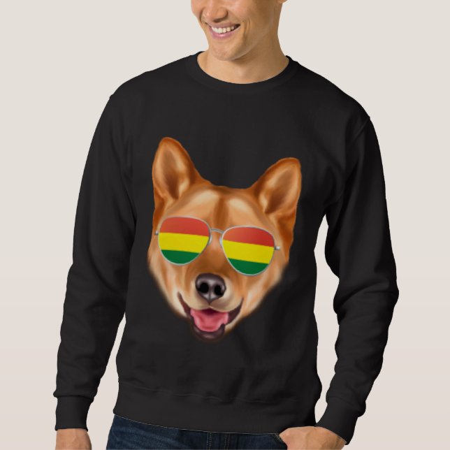 Bolivian Flag Finnish Spitz Dog Bolivia Pocket Sweatshirt (Front)