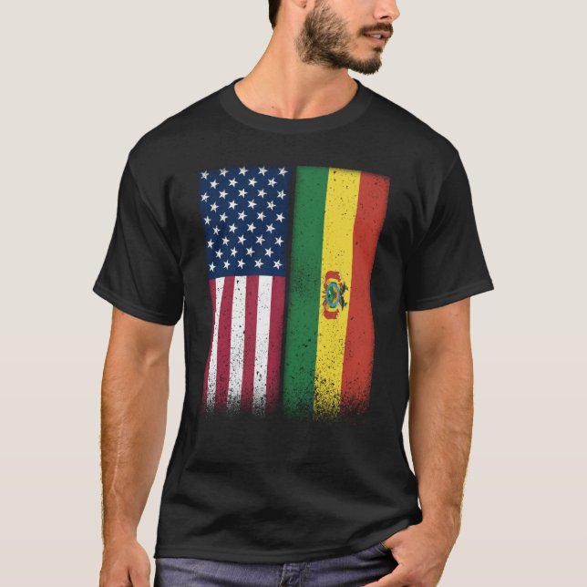 Bolivian Flag USA And Bolivia Flags Proud Bolivia T-Shirt (Front)