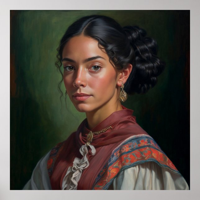 Bolivian Woman Portrait Oil Painting Poster (Front)