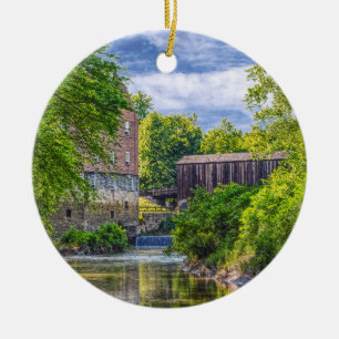Bollinger Mill And Burfordville Covered Bridge Ceramic Ornament