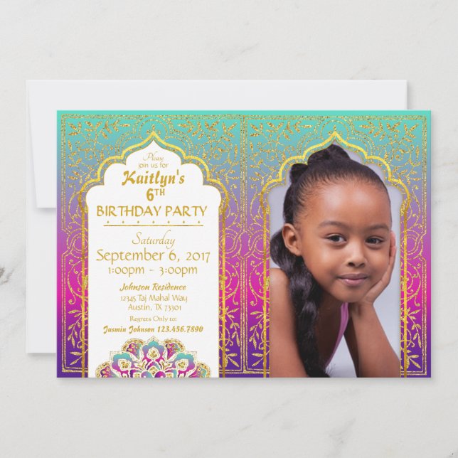 Bollywood Arabian Nights Birthday Invitation Card (Front)