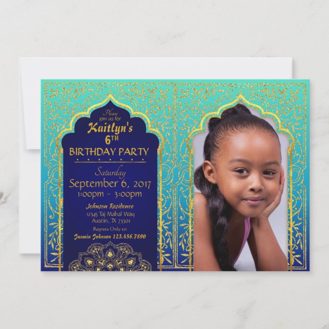 Bollywood Arabian Nights Birthday Invitation Card (Front)