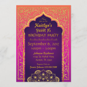 Bollywood Arabian Nights Sweet Sixteen Birthday Invitation