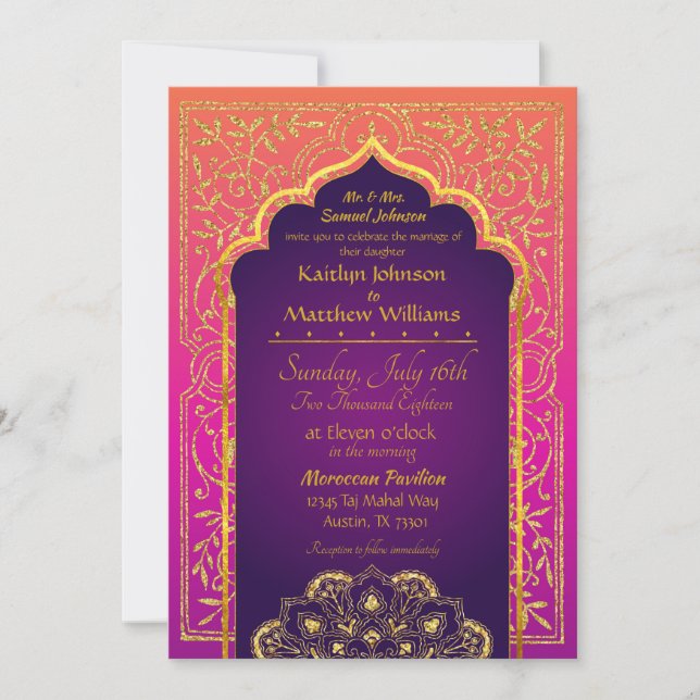 Bollywood Arabian Nights Wedding Invitation (Front)