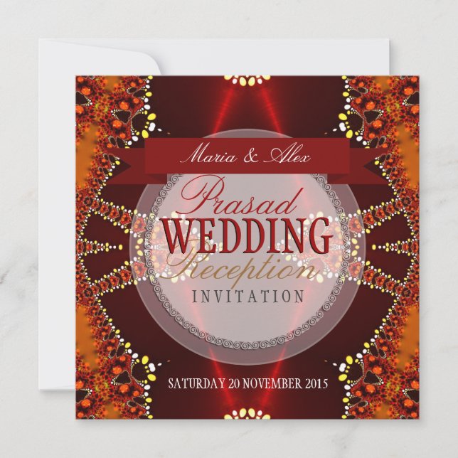 Bollywood Bohemian Wedding Reception Invites (Front)