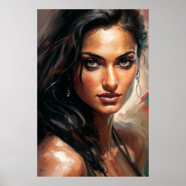 Bollywood Star Indian Woman Portrait Oil Painting Poster (Front)