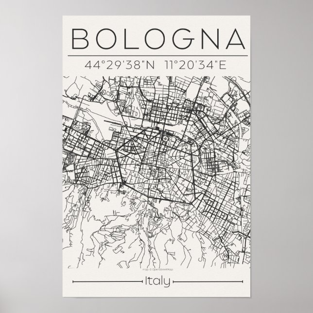 Bologna City Map Poster Modern Minimal Urban art  (Front)