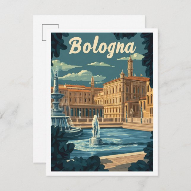 Bologna Italy Art Vintage Travel Illustration Postcard (Front/Back)