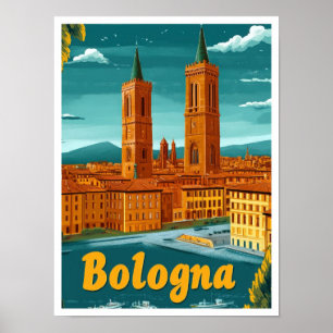 Bologna Italy Art Vintage Travel Illustration Poster