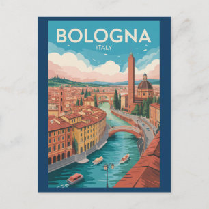 Bologna Italy Illustration Travel Art Vintage Postcard