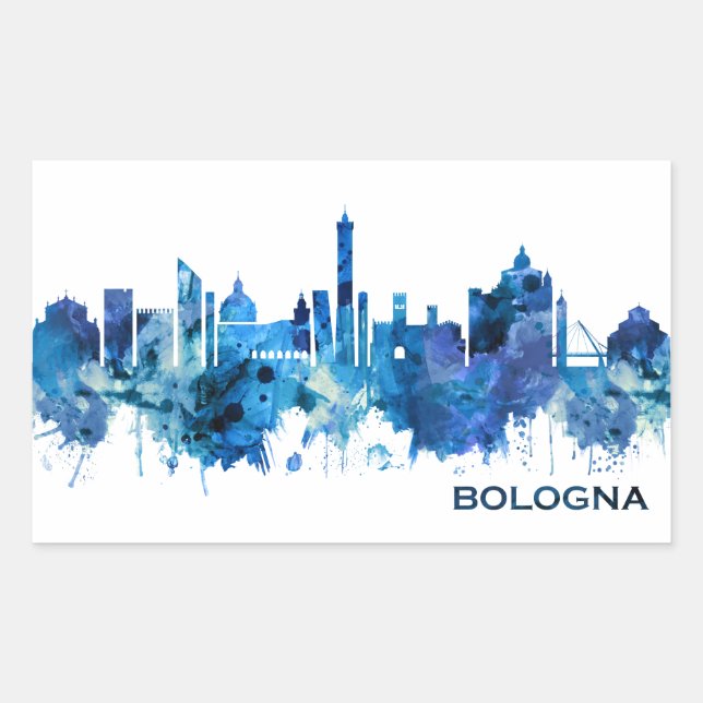 Bologna Italy Skyline Blue Rectangular Sticker (Front)