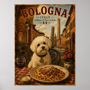 Bolognese Dog in Bologna Vintage Travel Art Poster