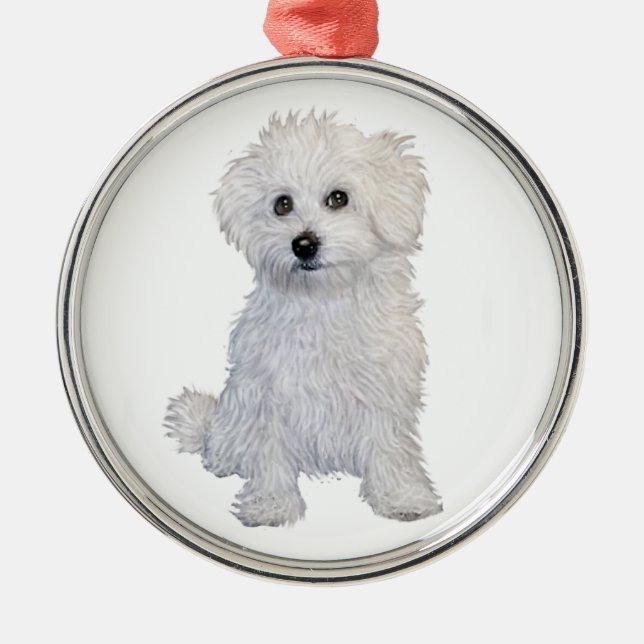 Bolognese Puppy Metal Tree Decoration (Front)