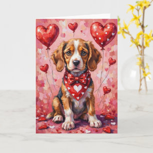 Bolognese Valentine Dog Sitting with Hearts Red Card
