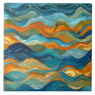 "Bolonia" Blue Green Orange Waves Ceramic Tile