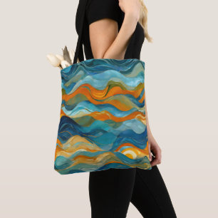 "Bolonia" Blue Green Orange Waves Tote Bag