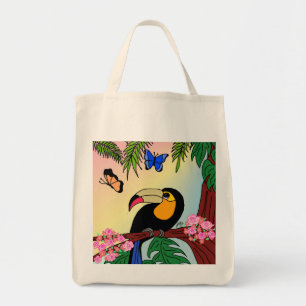 Bolsa Tote A tropical tucan and butterflies Bag