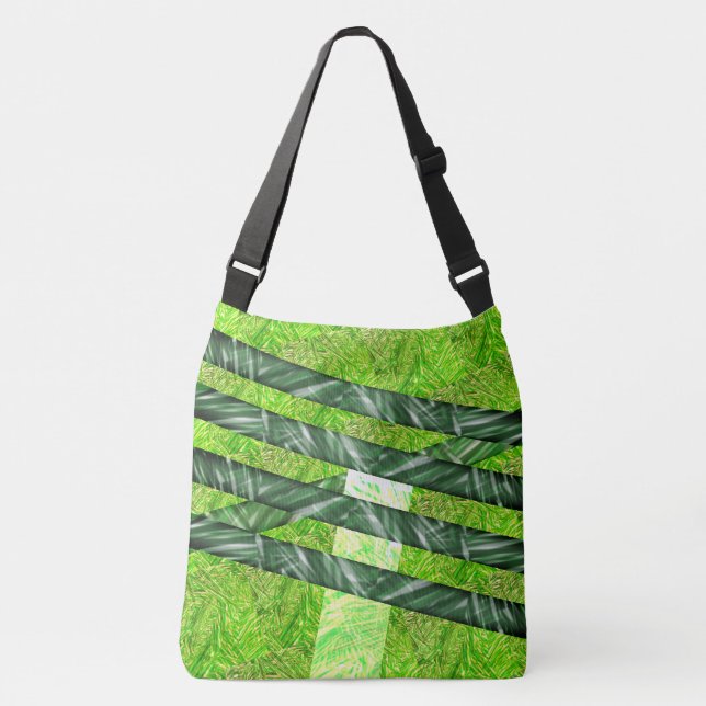 Bolsa verde amarelado com riscos e traços 'bambu' crossbody bag (Front)