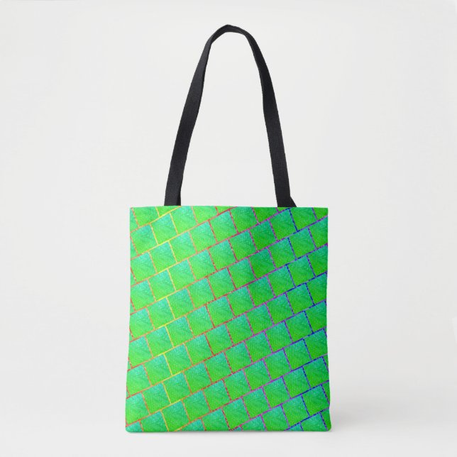 Bolsa verde azulado, 'tom em relevo' e linhas tote bag (Front)