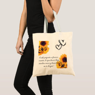Bolso de tela reunión familiar con girasol tote bag