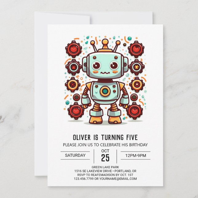 Bolts Boy Builder Robot Birthday Invitation (Front)
