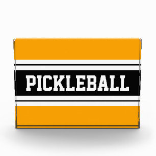 BolYellow Black White PICKLEBALL Racing Stripes Photo Block