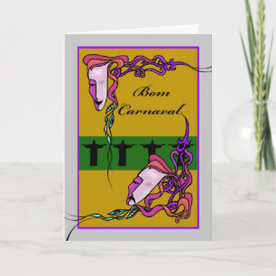 Bom Carnaval, Happy Carnival in Portuguese, Masks Card