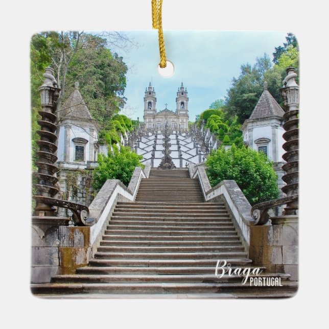Bom Jesus Braga Sanctuary photo, with prayer Ceramic Ornament (Front)