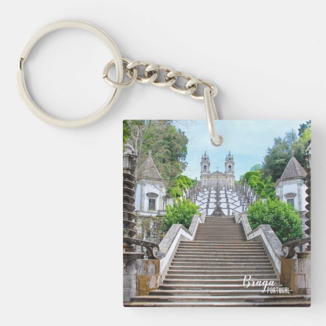 Bom Jesus Braga Sanctuary photo, with prayer Key Ring (Front)
