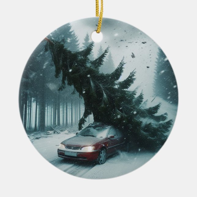 Bomb Cyclone Red Car Ceramic Ornament (Front)