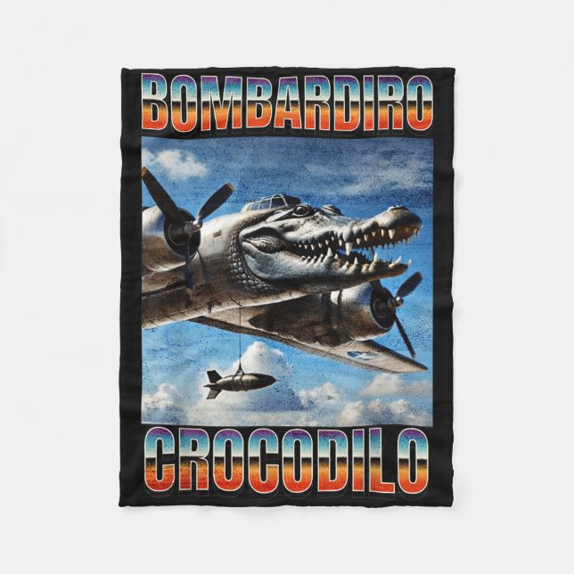 Bombardiro Crocodilo Funny Trendy Italian Brainrot Fleece Blanket (Front)