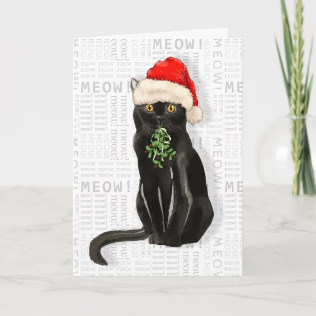 Bombay Black Cat Funny Christmas Card (Front)