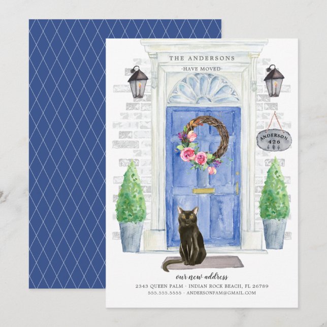 Bombay Cat Blue Door Moving Announcement (Front/Back)