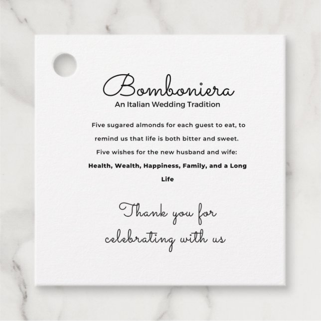 Bomboniera Italian Wedding Tradition Tag (Front)
