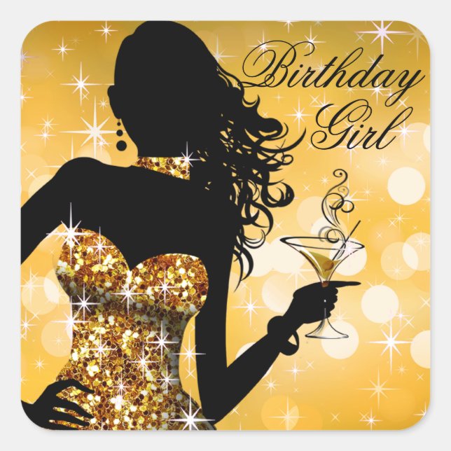 Bombshell Bling Glitter Party Dress | gold Square Sticker (Front)