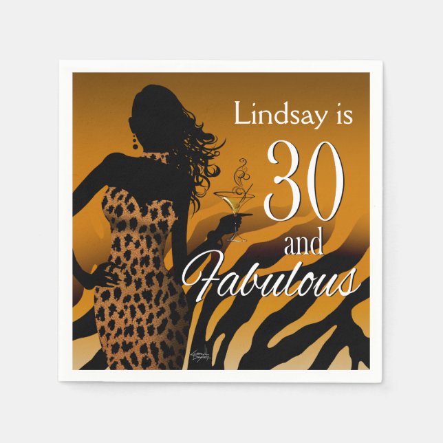 Bombshell Leopard 30th Birthday | gold Napkin (Front)