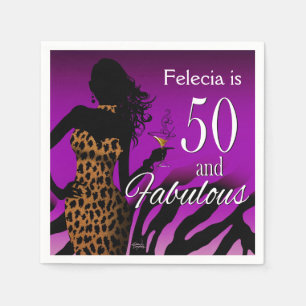 Bombshell Leopard 50th Birthday   purple Napkin