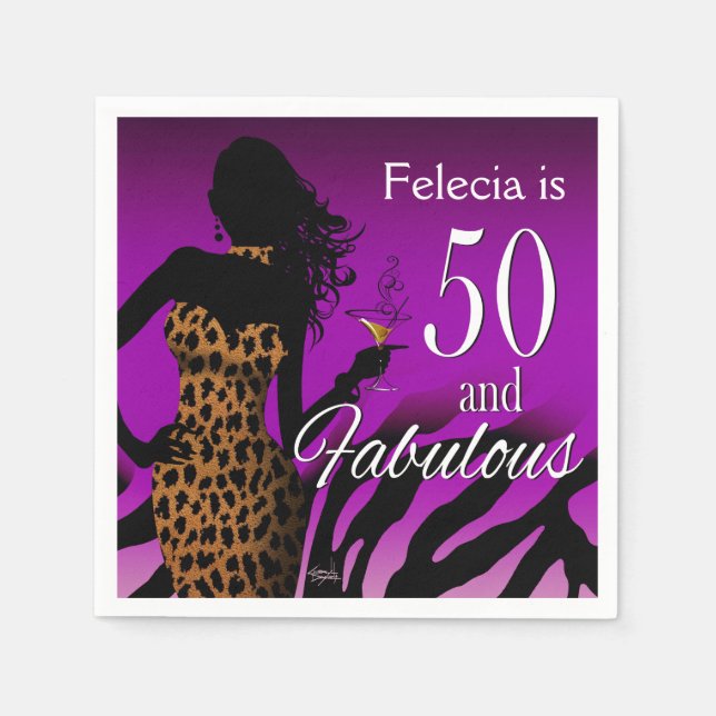 Bombshell Leopard 50th Birthday | purple Napkin (Front)