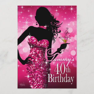 Bombshell Sparkle 40th Birthday   fuschia Invitation