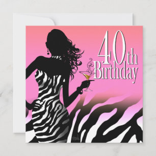 Bombshell Zebra 40th Birthday Party Dress Pink Invitation