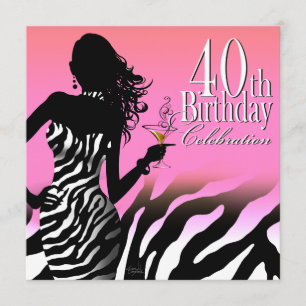 Bombshell Zebra 40th Birthday Party Dress Pink Invitation