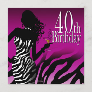 Bombshell Zebra 40th Birthday Party Purple Invitation